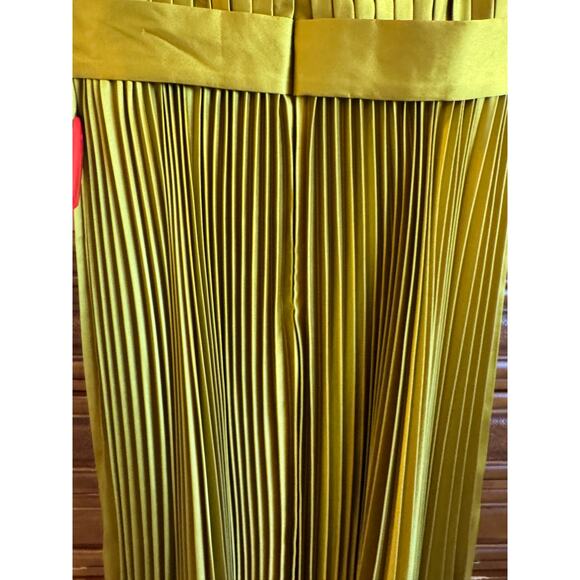 Mac Duggal Pleated Midi Dress Chartreuse Belted V Neck Size 6 NWT - Picture 7 of 13